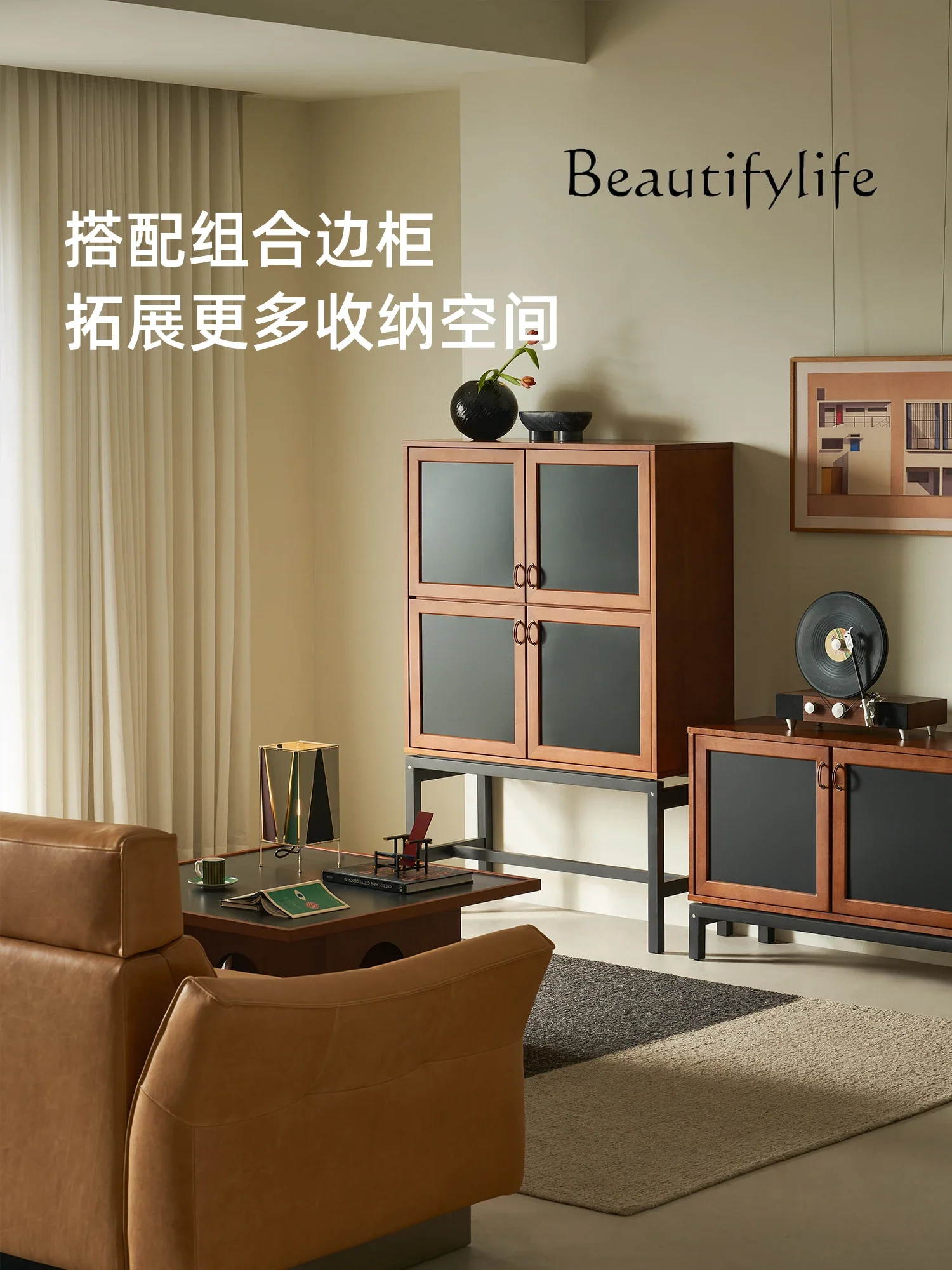 NEW Cloud Pavilion Side Cabinet French Retro Solid Wood Storage Simple Household Medieval Storage Color Matching Locker