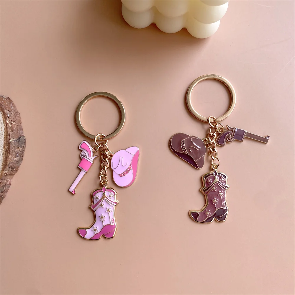 

Cool Western Cowboy Cap Boots Pistol Keychain For Bags Fashion Luxury Metal Backpack Keyring Jewelry Accessories Bag Charms Gift