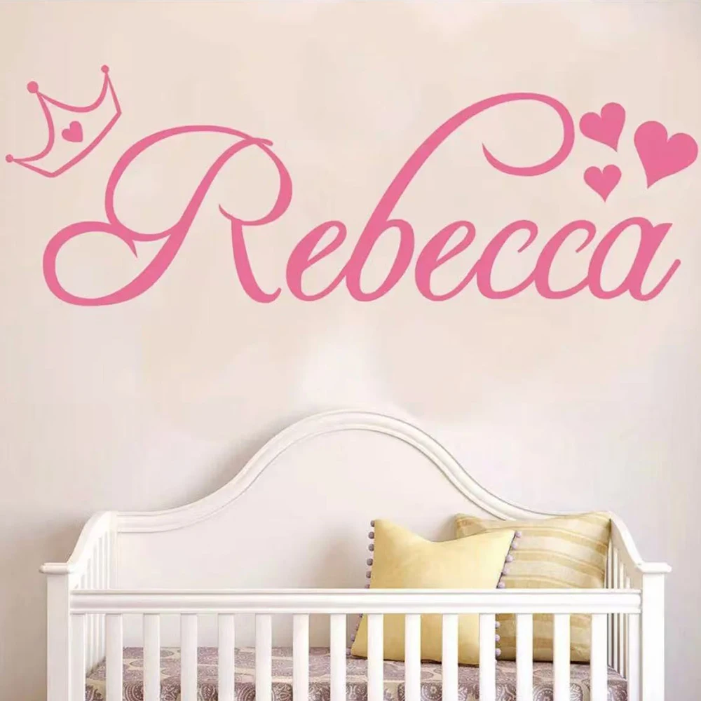 Baby Room Decorative Stickers Customized Name Happy Birthday Sticker Vinyl Decal Heart Crown Wall Decoration