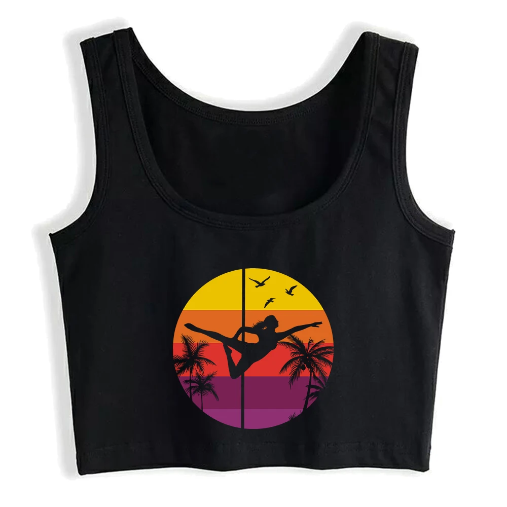 Sunset Background Pole Dance Graphic Sexy Fit Crop Top Hotwife Dance Training Tank Top Girl's Cotton Sports Fitness Camisole