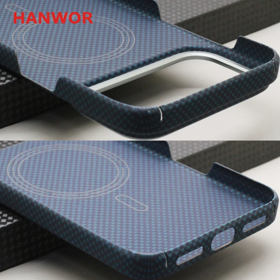 Kevlar Carbon Fiber Magnetic Case for iPhone 17 Pro Max 17 Air Blue Woven Texture Aramid Fiber Magnetic Cover Magsafe Cases - náhled 6