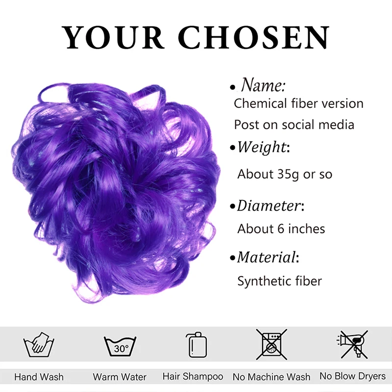 Wig bun elastic rubber band messy purple heat-resistant Halloween Christmas party daily hairstyle