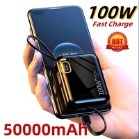 50000mAh Power Bank 100W Detachable USB To Type C Cable Two-way Fast Charger Mini Powerbank For Iphone 15 16 Xiaomi Samsung