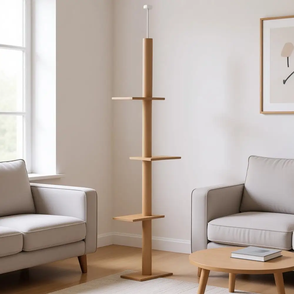 

Floor-to-Ceiling Cat Tree with Sisal-Covered Scratching Posts, Natural Activity Center for Kittens, Brown