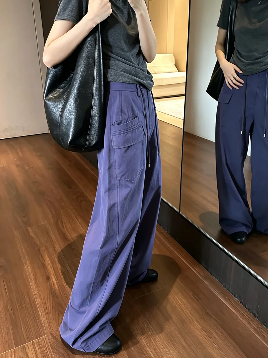 LIMO Women Drawstring Cargo Pants Multi Pocket Loose Wide Leg Trousers Streetwear Casual  Baggy Work Pants