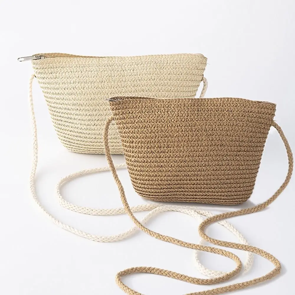 

Large Capacity Crossbody Bag Trendy Soft Handle Straw Children Beach Bag Simple Straw Handbag Women Girl