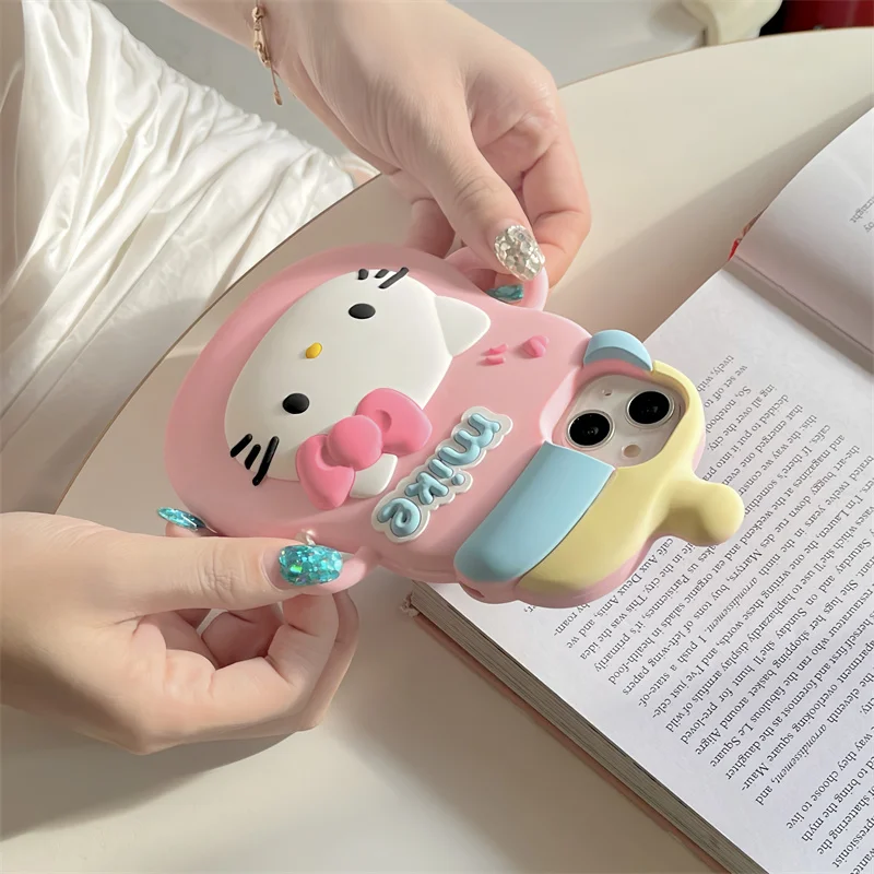 Feeder Hello Kitty feeding bottle Phone Case for iPhone 15 14 13 12 11 Pro Max Sanrio Cat Pink 3D Soft silicone Cover Funda