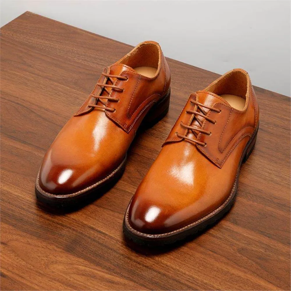 High Quality Goodyear Welt Hand Washed Brown Leather Mens Business Formal Dress Shoes For Commute Workwear