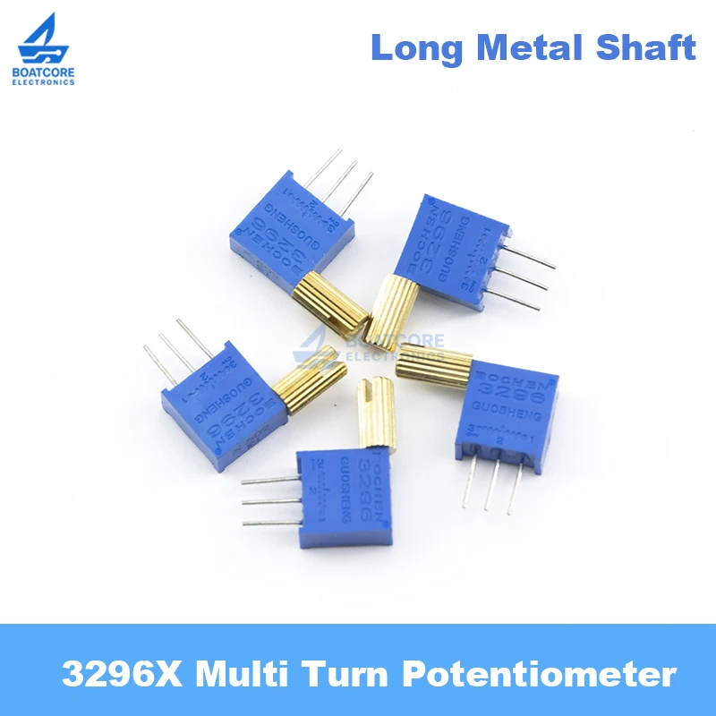 5PCS 3296X Side Adjust Potentiometer Multi Turn Trimmer Resistor 1K 2K 5K 10K 20K 50K 100K 200K 500K 1M 103 104 Long Metal Shaft