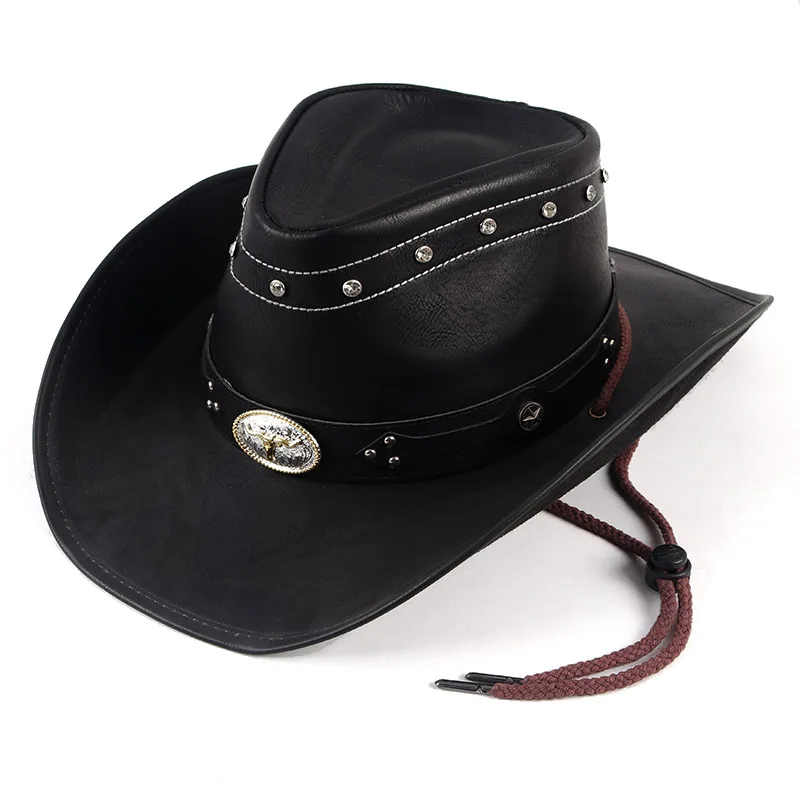 Hoge Kwaliteit Klassiekers 2024 Kristal Retro Lederen Cappello Cowboy Hoed Mannen Vrouwen Zonnehoed Homme Chapeau Cowboy Western Vintage Pet