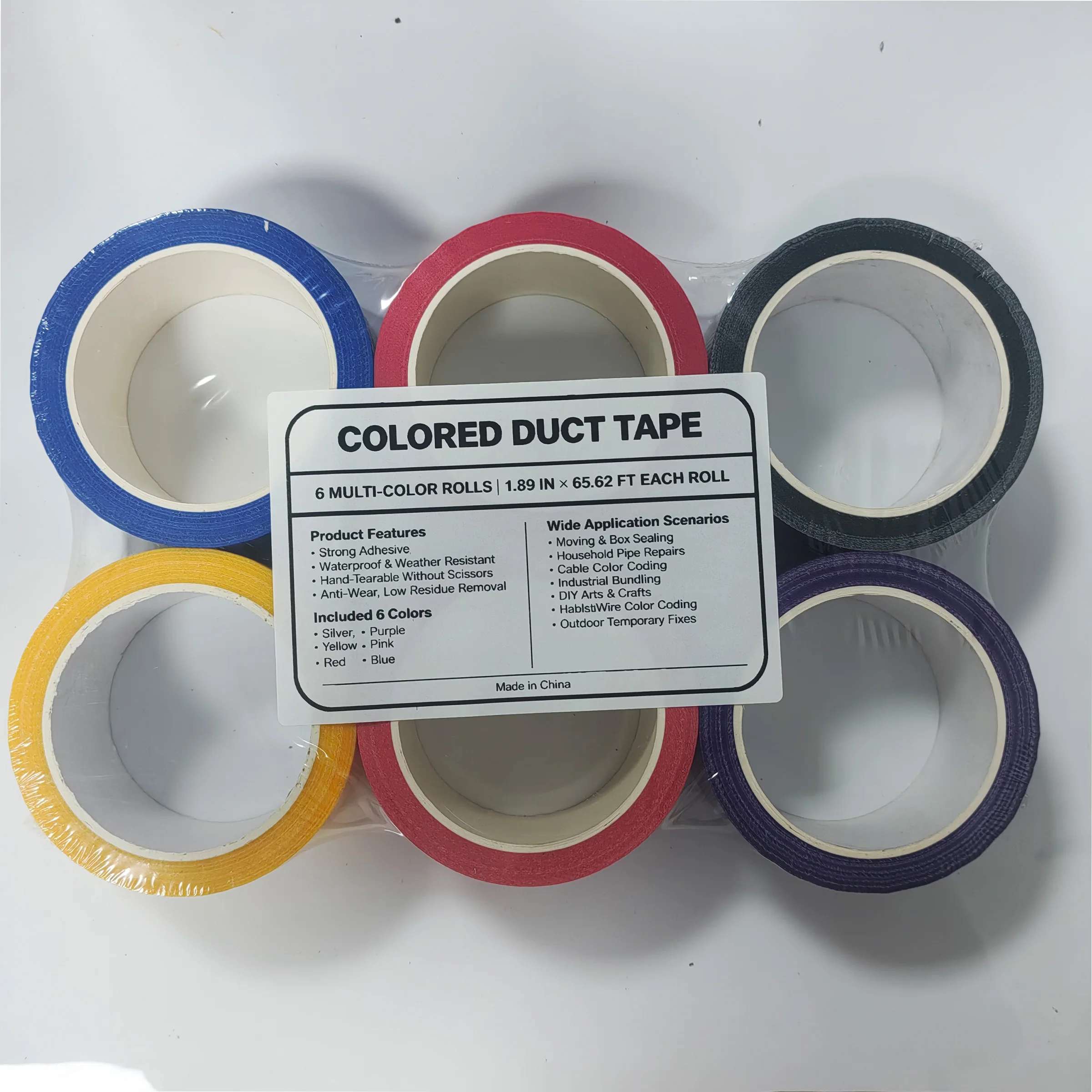 6 Pack Colored Duct Tape Heavy Duty Strong Adhesive Waterproof Cloth Tape Multipurpose Fabric Tape for Packing Repairs Crafts