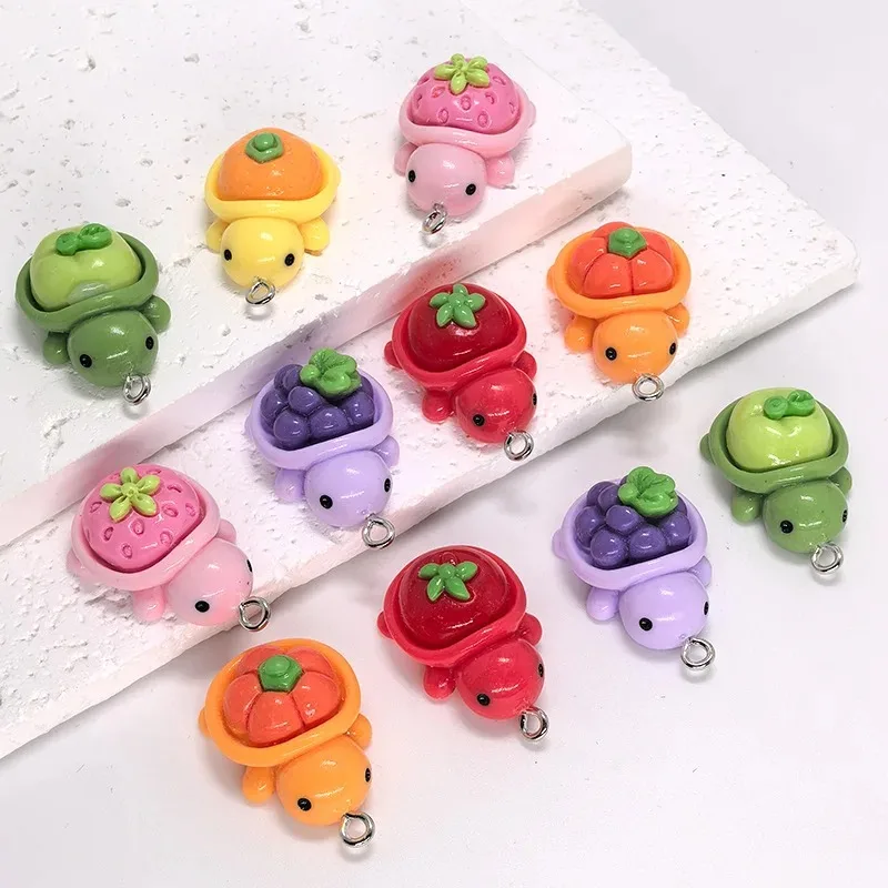 10 قطعة Kawaii الكرتون الفاكهة السلاحف السحر ثلاثية الأبعاد الراتنج العنب اليقطين الفراولة الحيوان المعلقات DIY بها بنفسك القرط المفاتيح صنع المجوهرات #5