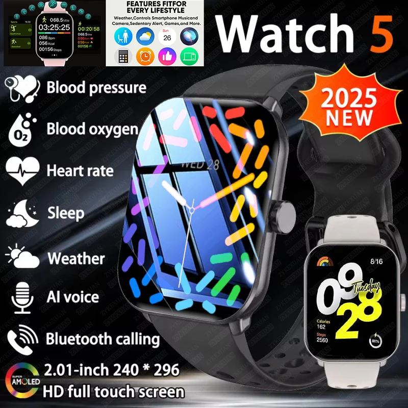 Global Version Watch 5 For Men Women HD AMOLED Display Heart Rate Bluetooth Call Waterproof Sports GPS Track Smart Watch 2026New