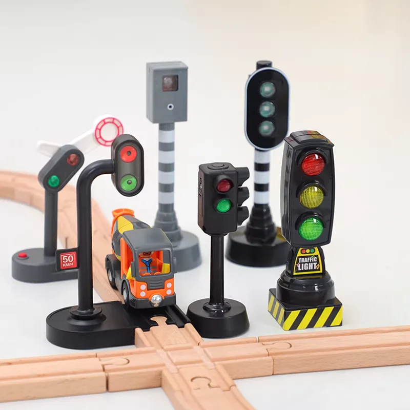 Wooden Train Track Accessories Simulation Traffic Light Toy Traffic Signal Model Wooden Track Toys For Kids