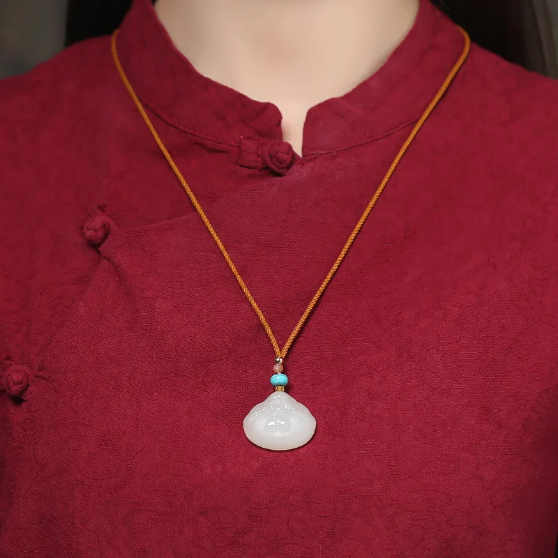, Hetian Female Pendant, Maitreya , Laughing , Big Belly Buddha Jade Necklace