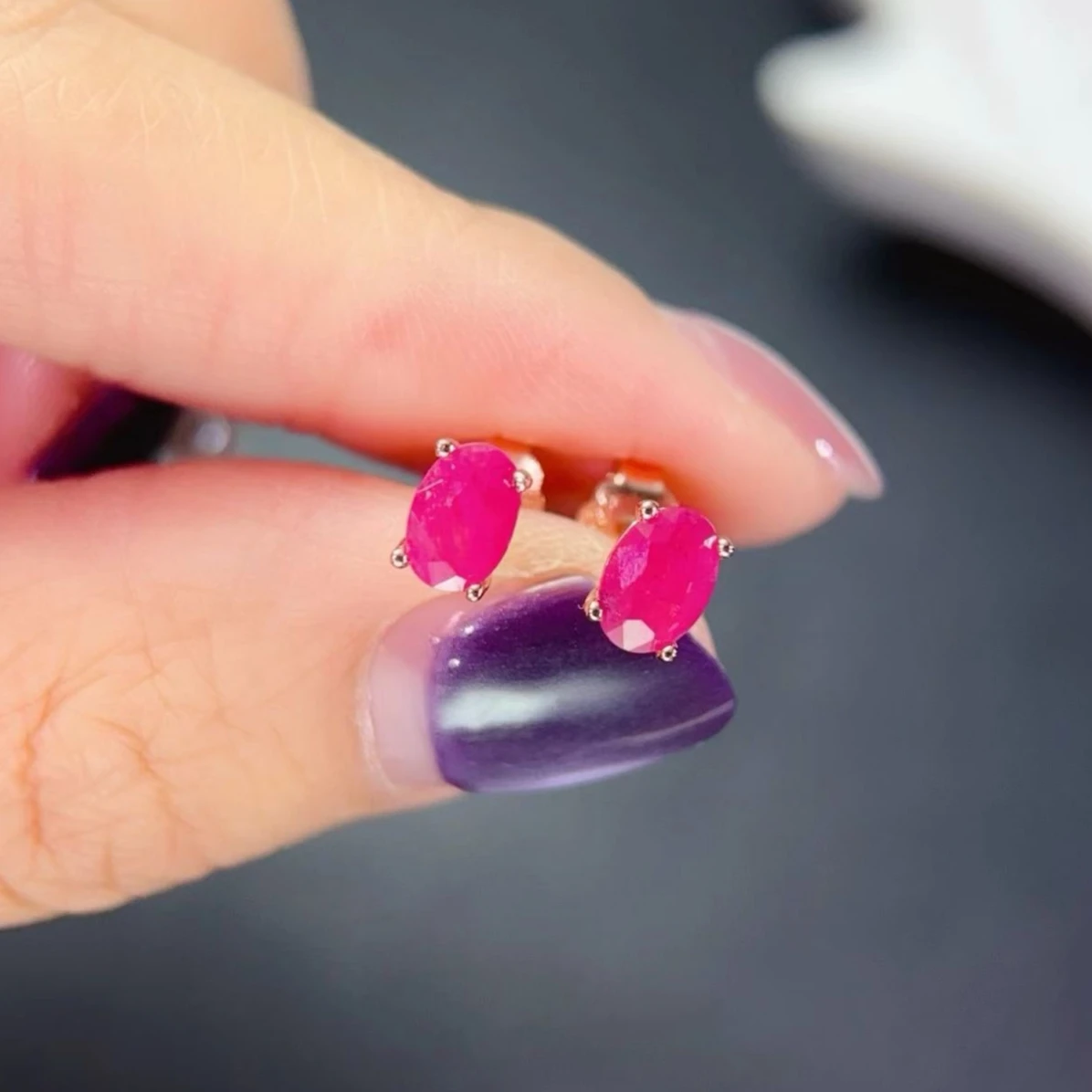

Small 925 Silver Stud Earrings for Daily Wear 3mm*5mm Natural Ruby Earrings with Certificate Genuine Pink Ruby Jewelry