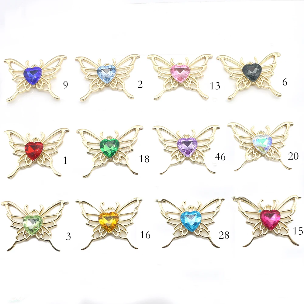 New 34 * 25MM 5-Piece Hollowed Out Butterfly Heart Crystal Alloy Accessory Devil Wing Pendant Handmade Jewelry Pendant