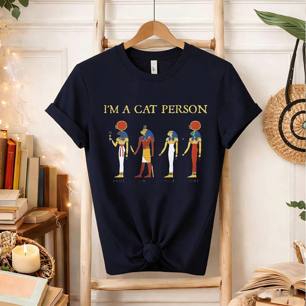 I'm A Cat Person Funny Egyptian Gods Wall Mural Hieroglyph Graphic T-Shirt Ancient Egypt Cat Deity Humor Slogan Cotton Tops