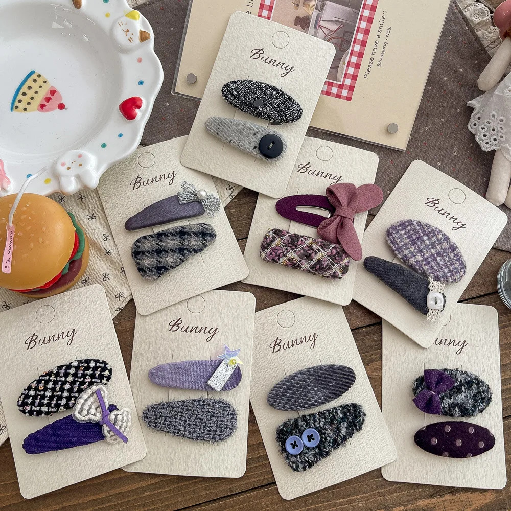 

2pcs/lot Girl Hairpin Hair Clip Purple Gray Plaid BB Clip Kids Bangs Side Clip Barrettes Headwear Children's Hair Accessories