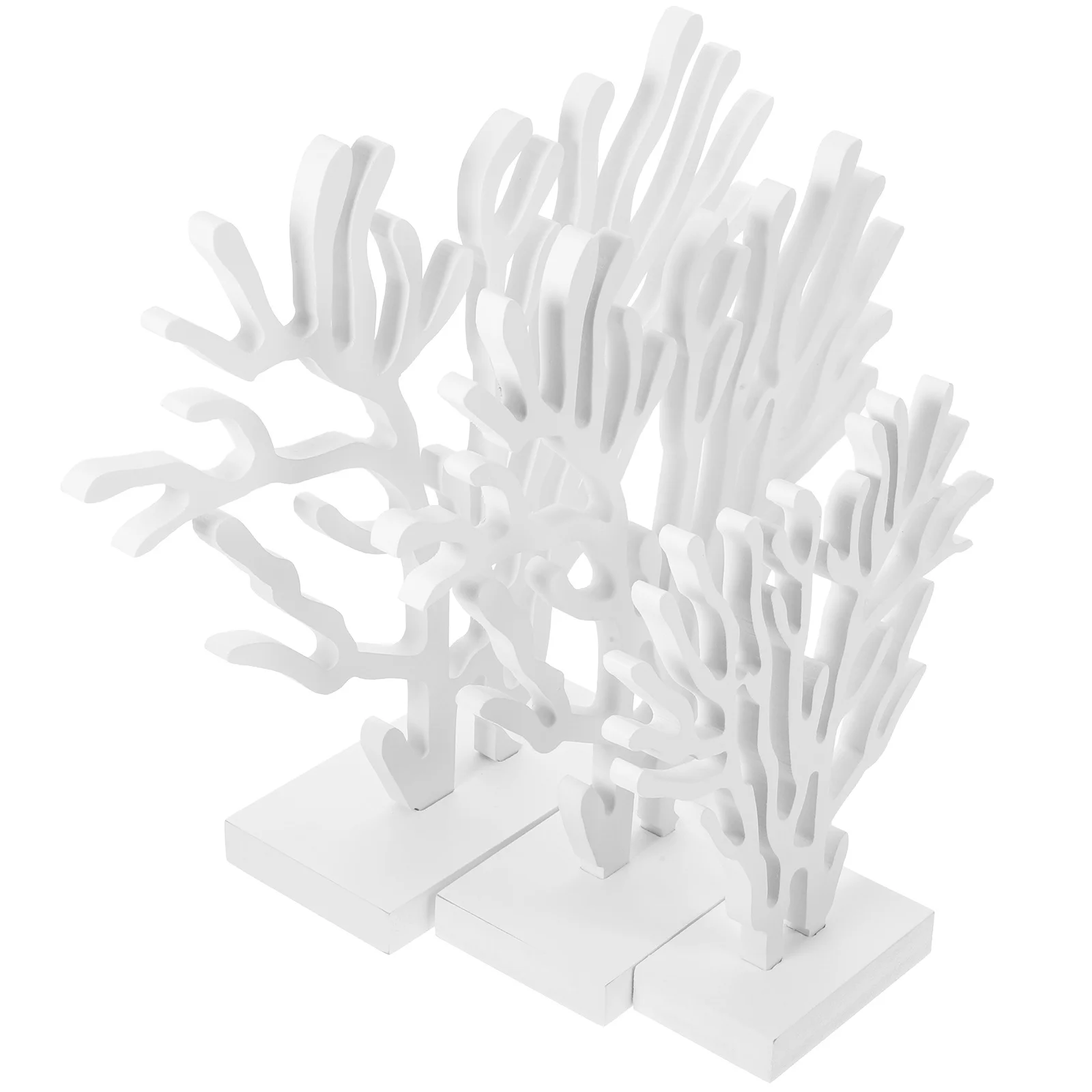 

3Pcs Wood Coral Craft Decoration Mediterranean Style Tabletop Ornament Ocean Themed Wooden Home Office Desktop Decor