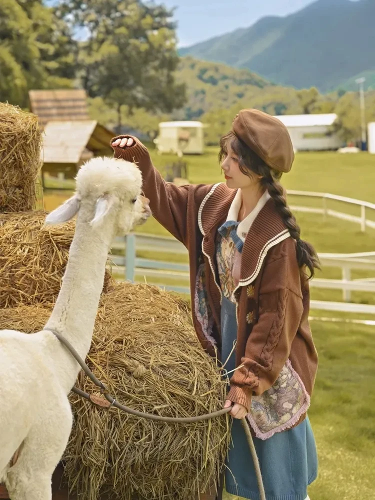 Kawaii Cartoon Jacquard Cardigan Women Vintage Jk Uniform Sweater Coat Autumn Winter Girls Y2k Knitted Tops Sueters De Mujer