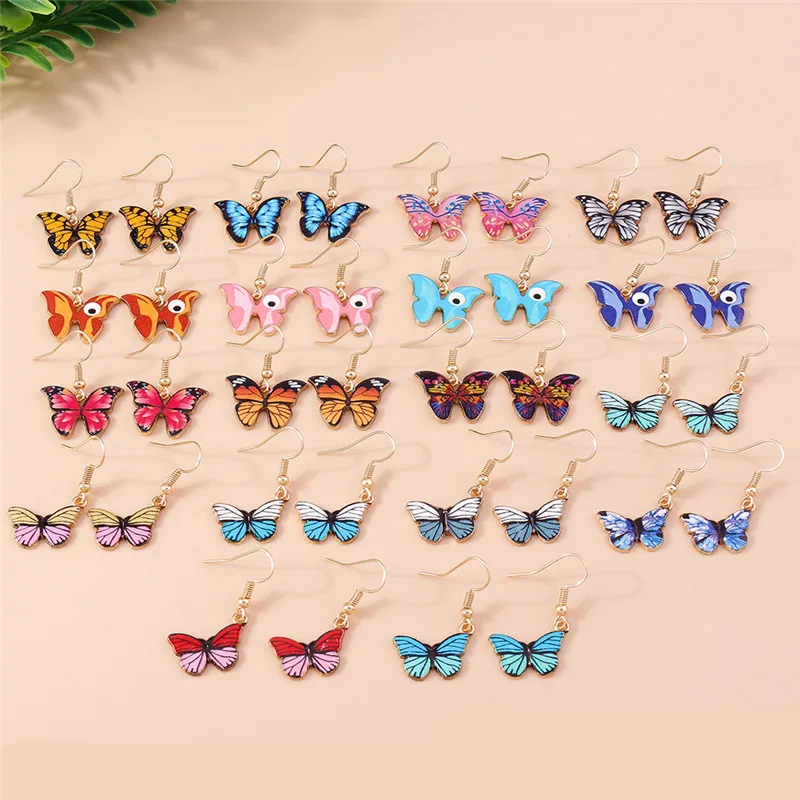 22 Farben Mode bunte Schmetterlings ohrringe für Frauen niedlich baumelnde Frauen Ohrring Halskette Geburtstags feier Geschenke trendy – Detail 4