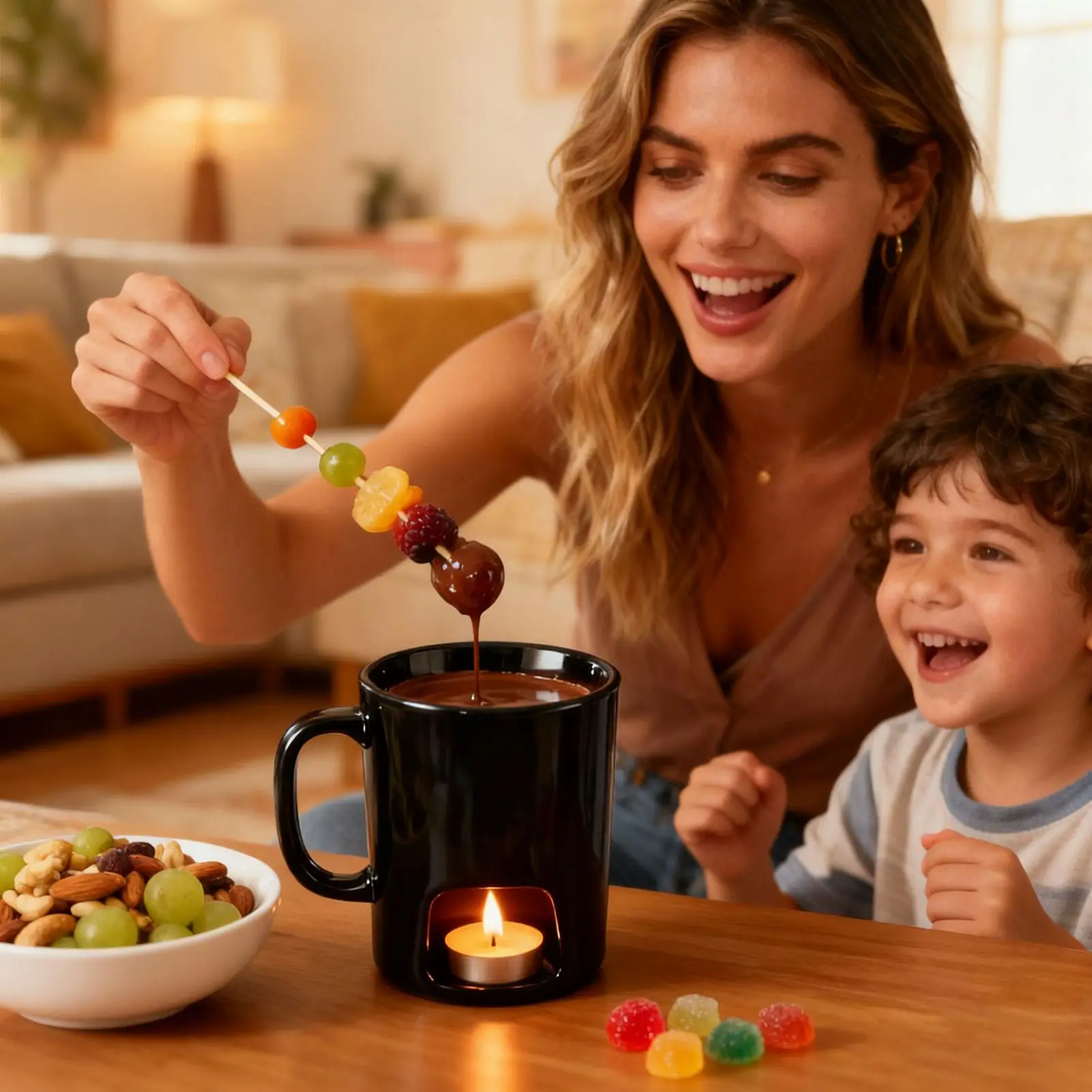 Chocolate Fondue Mug Ceramic Chocolate Butter Warmer Portable Melt Hot Pot Cup For Seafood Dinner Appetizer Sauce Cheese Candy view 5