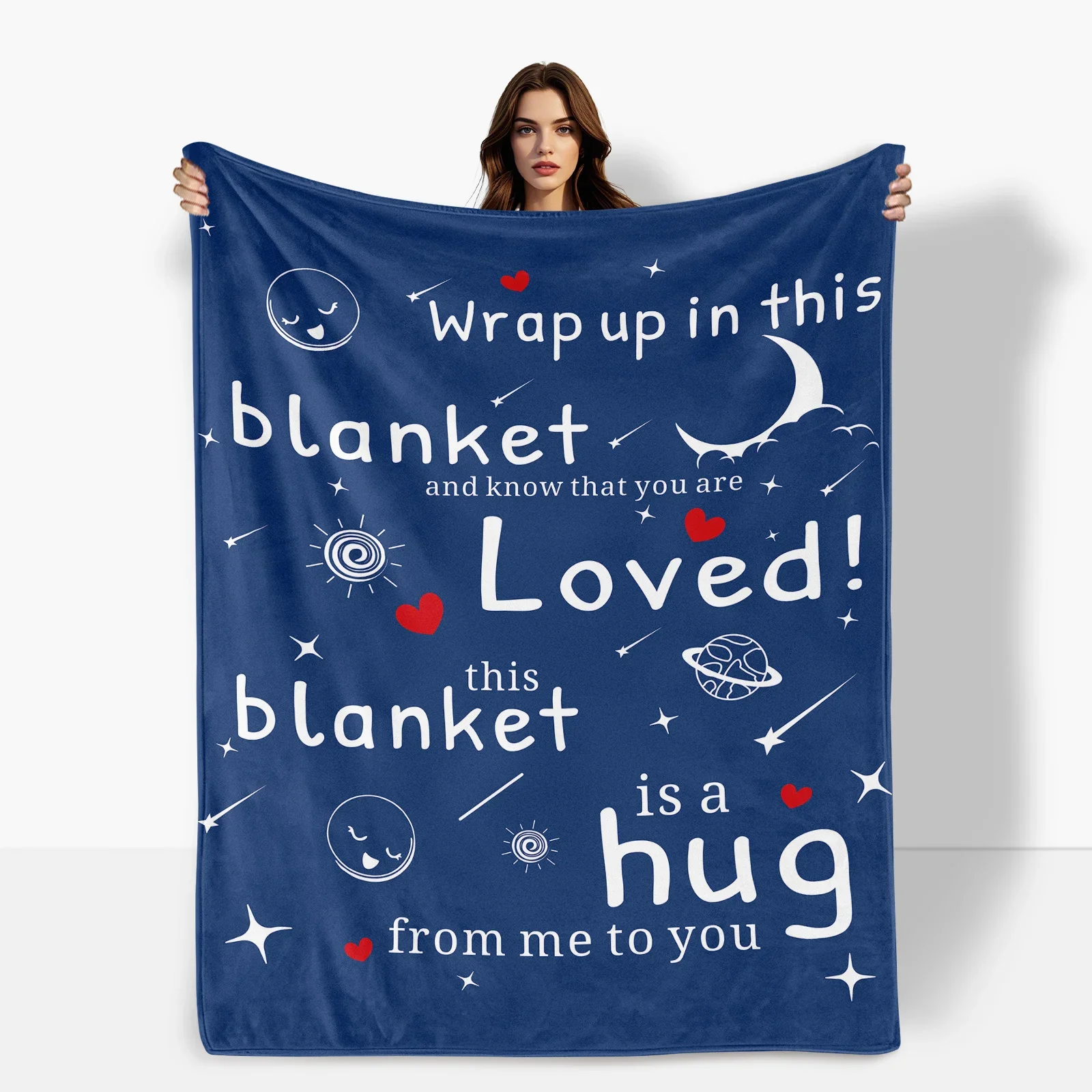 

Moonlight Blue Flannel Throw Blanket Romantic Couple Gift with Heart Patterns for Love and Warmth