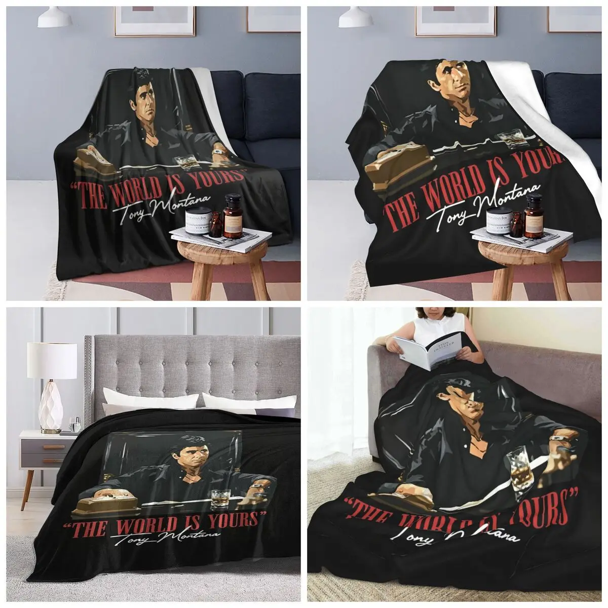 Movie Scarface The World Is Yours Tony Montana Pacino Blankets Soft Warm Flannel Throw Blanket Plush for Bed Travel Home Couch