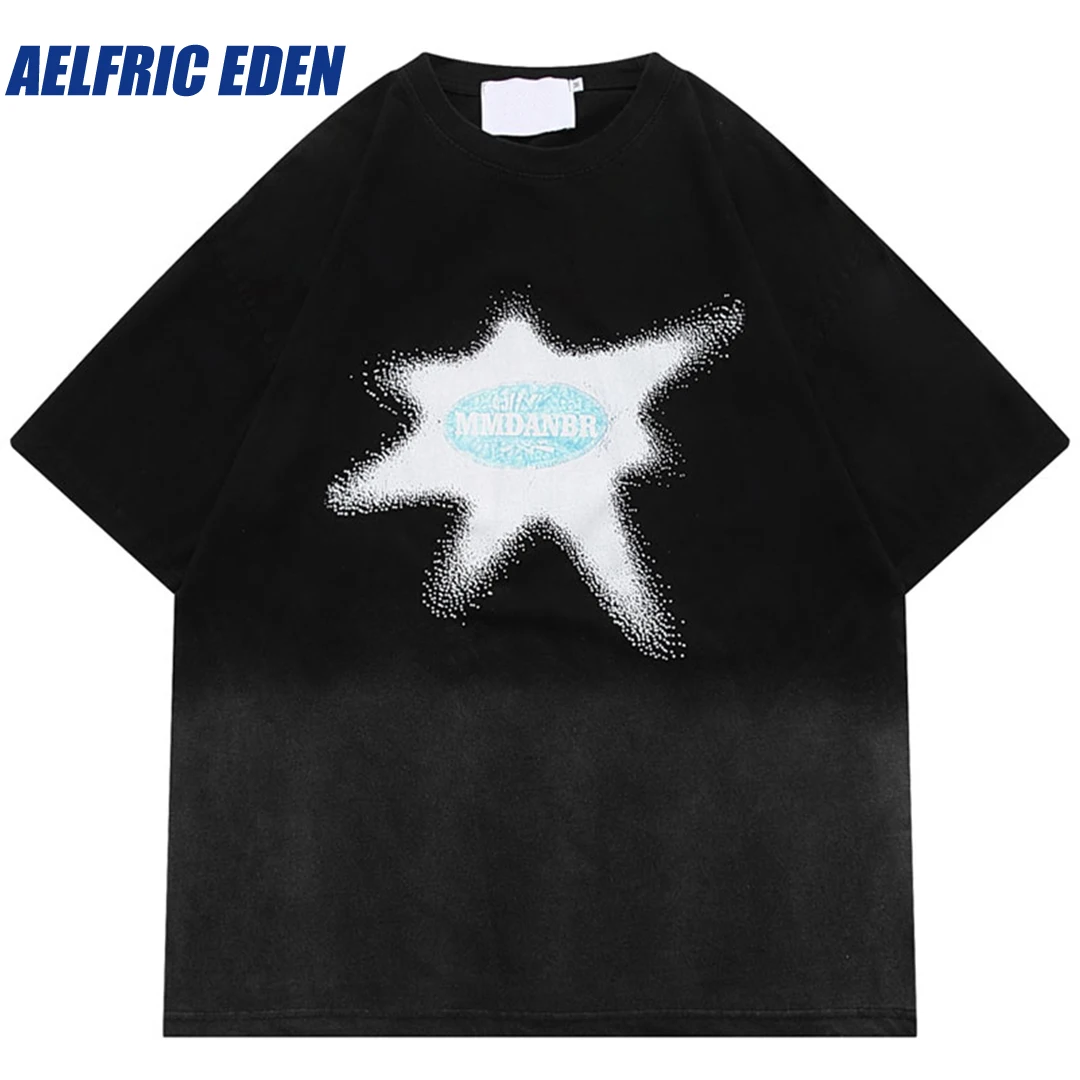 

Aelfric Eden Vintage Graphic Print Tie Dye Gradient Tshirt Hip Hop Streetwear Washed T Shirt Harajuku Punk Gothic Tee Shirts Top