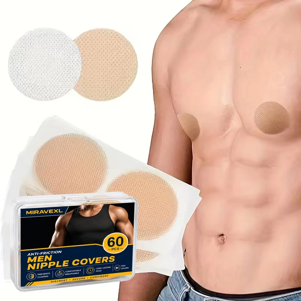 60pcs Nipple Covers for Men 45mm Anti Chafing Invisible Nipple Stickers Breathable Shield Pads for Running Marathon Sports Care