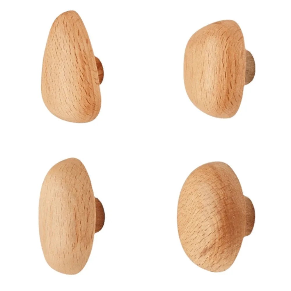 

4pcs Beech Walnut Wood Wood Hook Solid Wood Punch Free Hanging Hanger Simple Design Wood Handle Towel Hook Home Decoration