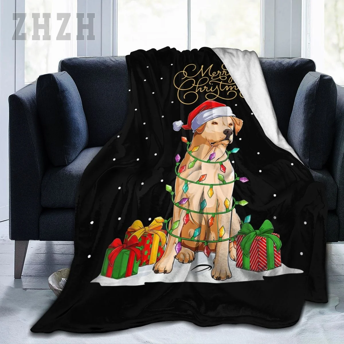 Blanket Labrador Retriever Merry Christmas Xmas Lab Christmas Dog Flannel Multifunction Camping Sofa Cover Keep Warm