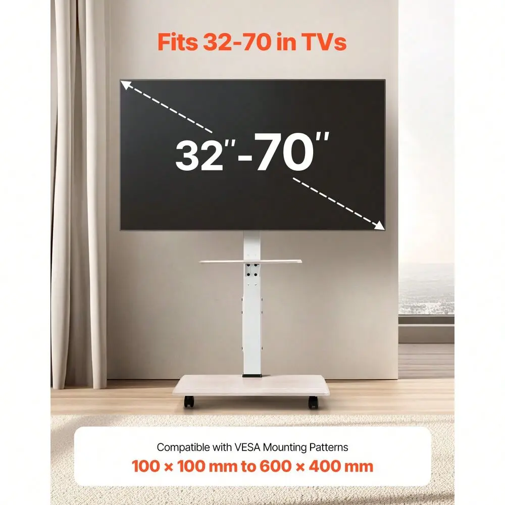 TV Stand, Mobile TV Cart For 3270 Inch Screens, 25 LeftRight Rotation And Height Adjustable TV Mount With Tray, Holds Up To 88