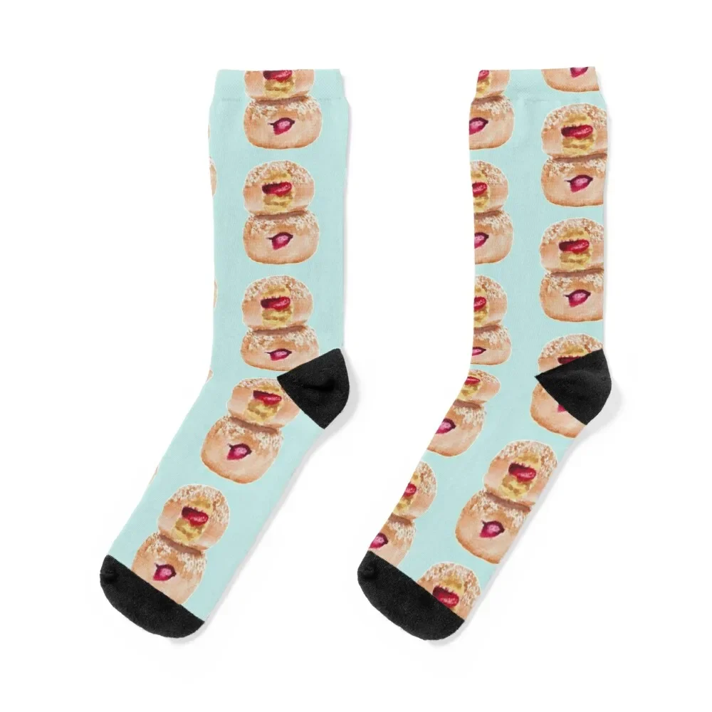 

Jelly donut watercolour illustration (blue colour background) Socks Men's Lots retro sports and leisure Socks Ladies Men's