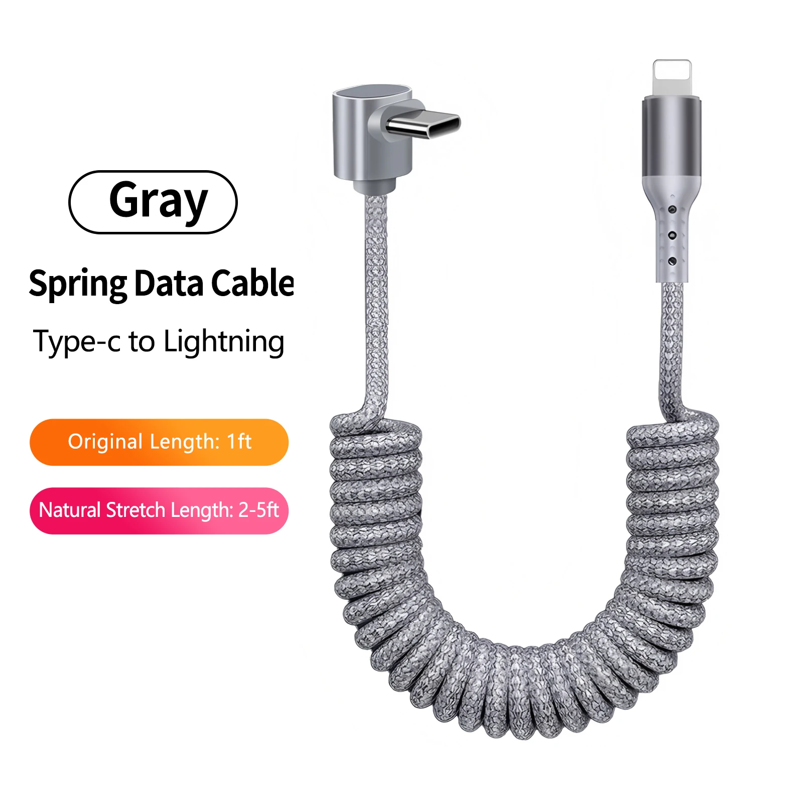 90 graden opgerolde USB-A naar USB C-kabel Rekbaar gevlochten snellaadoplaadsnoer, compatibel met Samsung Galaxy, iPhone 16