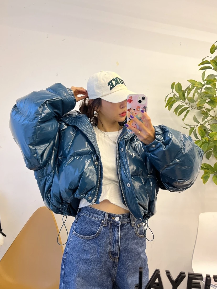 Vestibilità ampia Colletto alla coreana in piumino di cotone Jaet Cappotto di pane gonfio da donna Caldo Thiened Lungo chiusura con cerniera Sve Or Sle