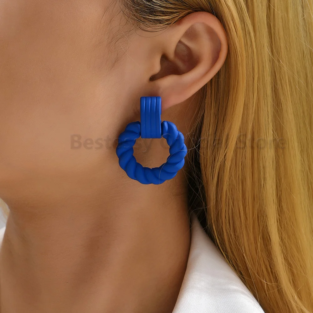 Pendientes azules de resina para mujer, colgante de acrílico de rosca de tornillo de moda coreana, accesorios de joyería geométricos para mujer, regalo de fiesta