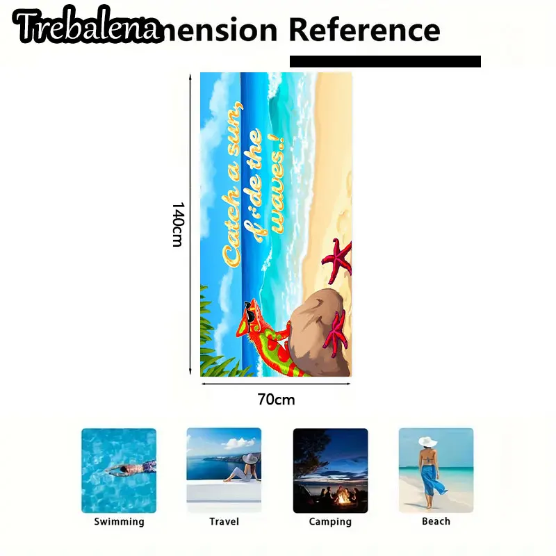 منشفة شاطئ فائقة النعومة مقاس 30 × 60 بوصة مع منشفة شاطئ، أمواج ركوب الشمس، نجم البحر، الحرباء #3