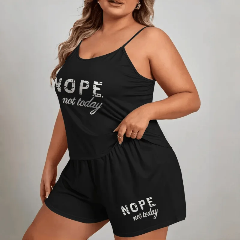 Pajama Women Sets Suit Letter Printed Plus Sizes Suspender Strap Tops Shorts Loose Plus Size Women Home