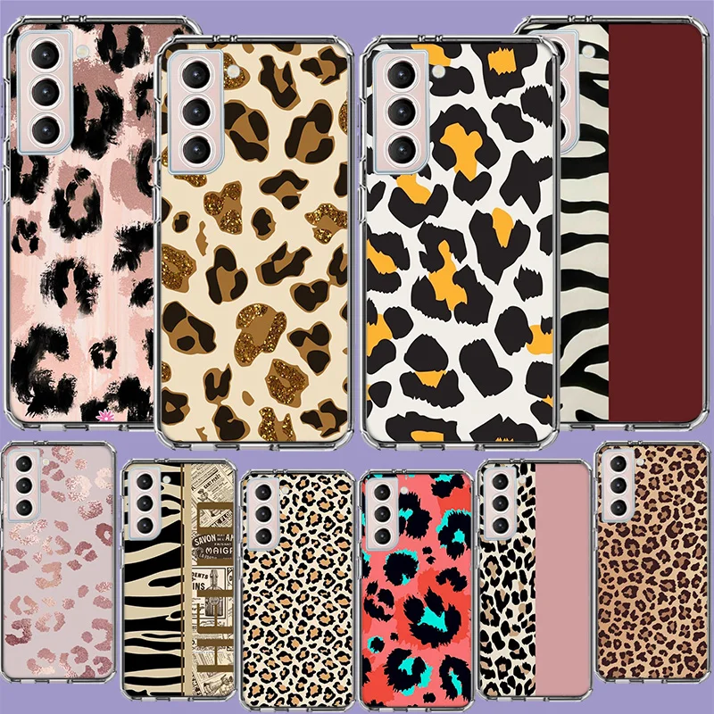 Leopard Print Pink Phone Case For Samsung Galaxy S24 S23 Ultra Capa Shell S22+ S21 Plus S20 FE S10 Lite S10E S9 Cover Silicone S