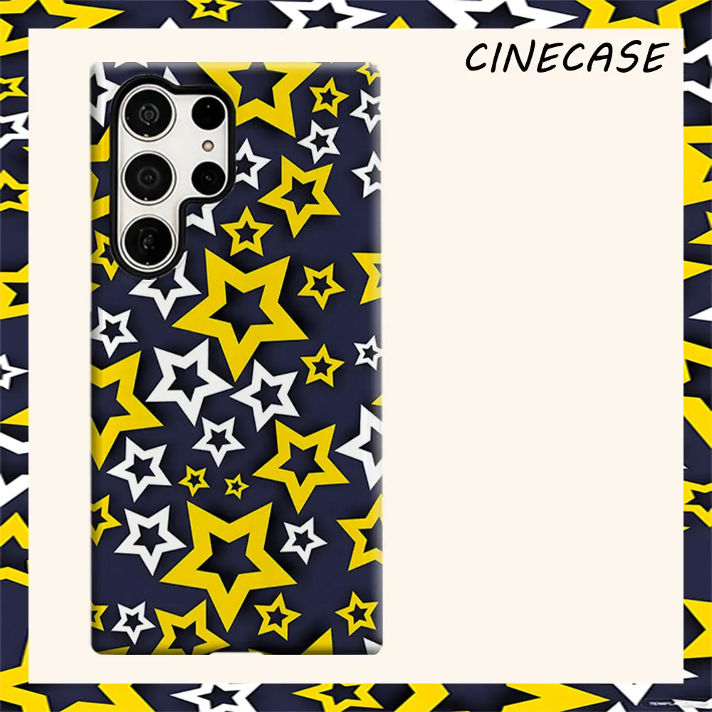 Yellow Layer Star Print For Samsung Galaxy S26 S25 S24 A56 A36 Dual Layer Luxury Fashion Full Lens Protective Case