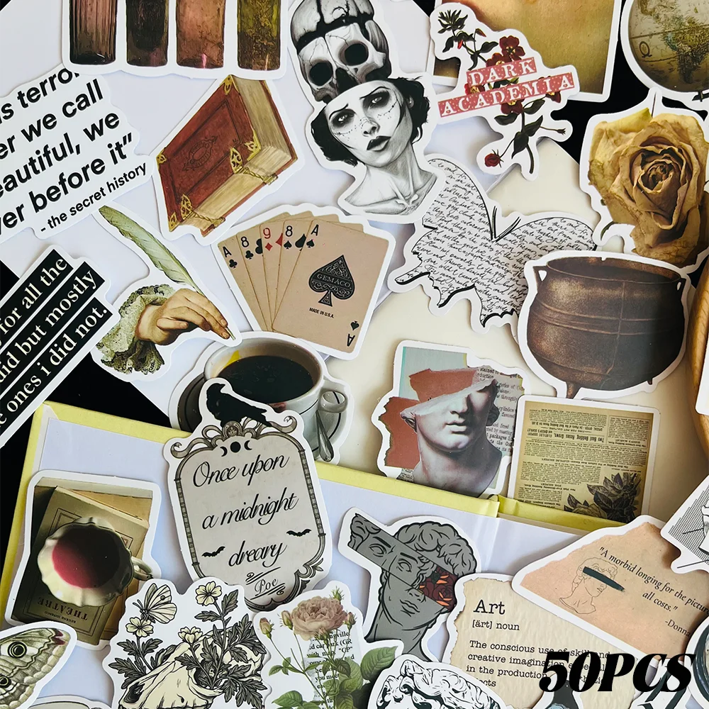 50pcs Vintage Artsy Stickers for Suitcases Laptops, Scrapbooks, Diaries, Decorating Helmets Skateboards - DIY Waterproof Decals