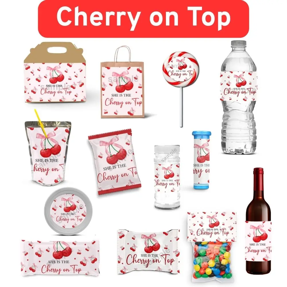 She's The Cherry on Top wasserfeste Aufkleber, Etiketten, Partydekoration mit Fruchtthema für die Cherry Bachelorette Verlobungsfeier – Detail 1
