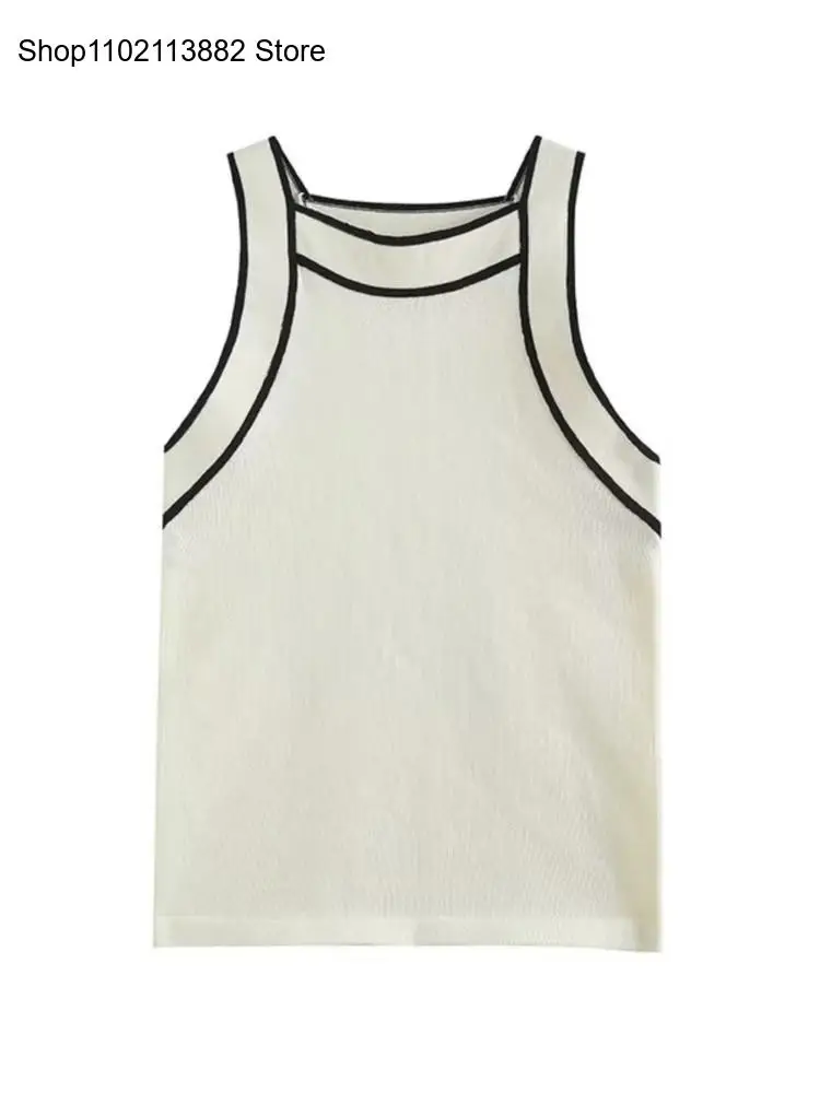 Women Sleeveless Slim Vest Fashion White Vest Y2K Style Tight Knit Vest