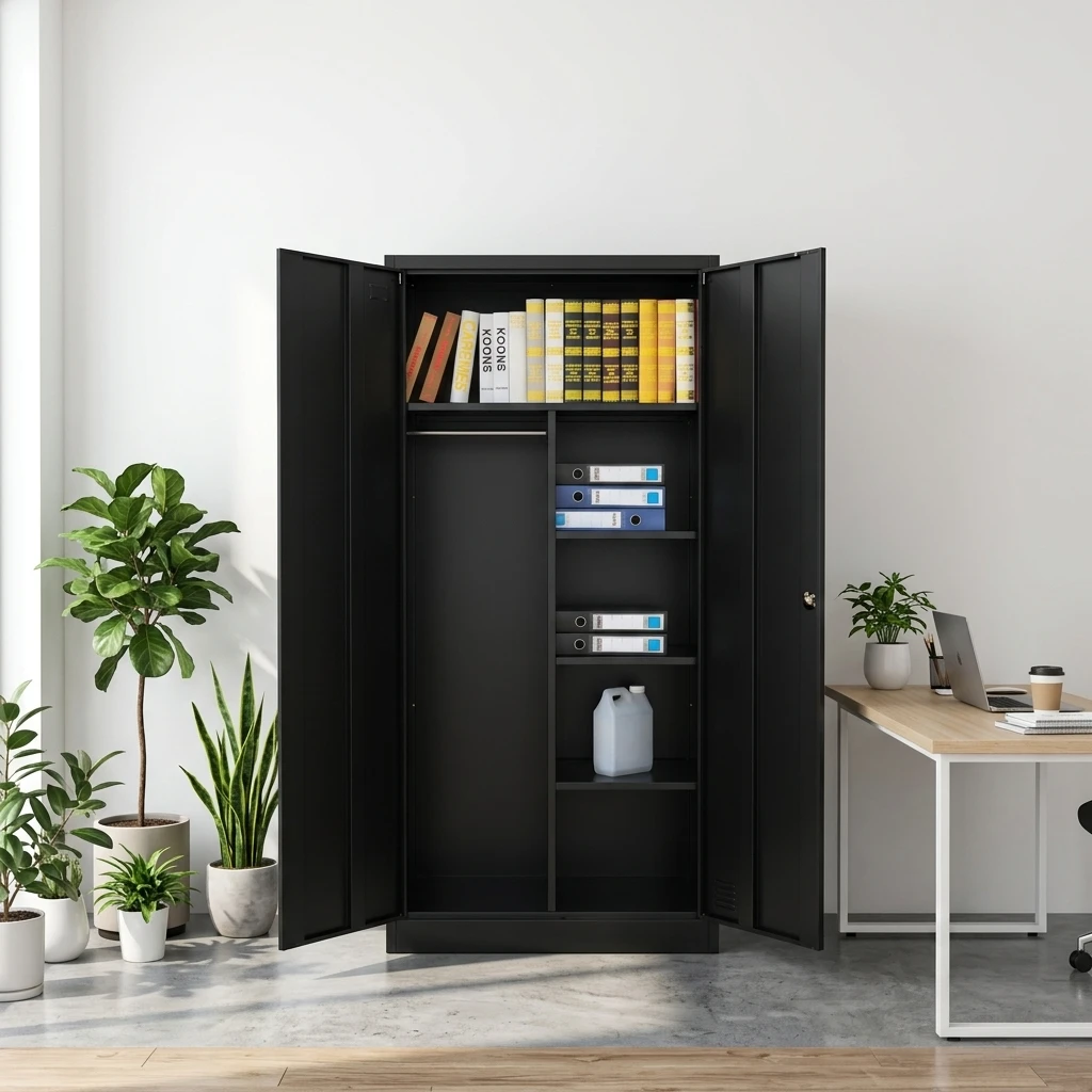 2 Door Black Steel Filing Cabinet School Storage Cabinet with Adjustable Shelf Office Storage Cupboards Office Furniture