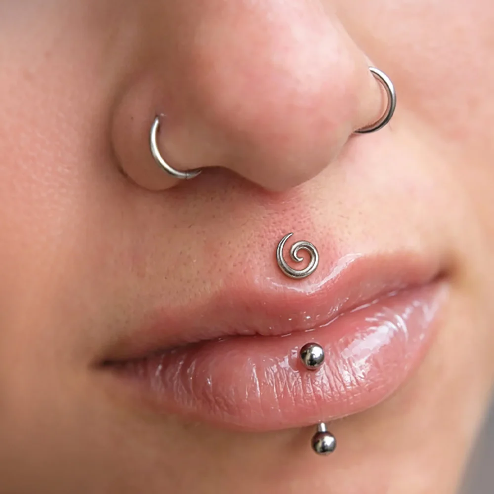 Casvort 1PC ASTM F136 Titanium Vortex Swirl Lip Labret Ring Threadless Flat Back Stud Conch Helix Ear Piercing Minimalist