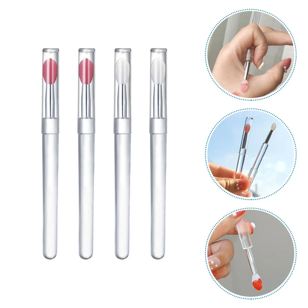 4 Stuks Mini Lippenbalsem Siliconen Borstel Met Deksel Make-Up Gebruik Lippenstift Applicators Tools Draagbare Multi-Use Oogschaduw