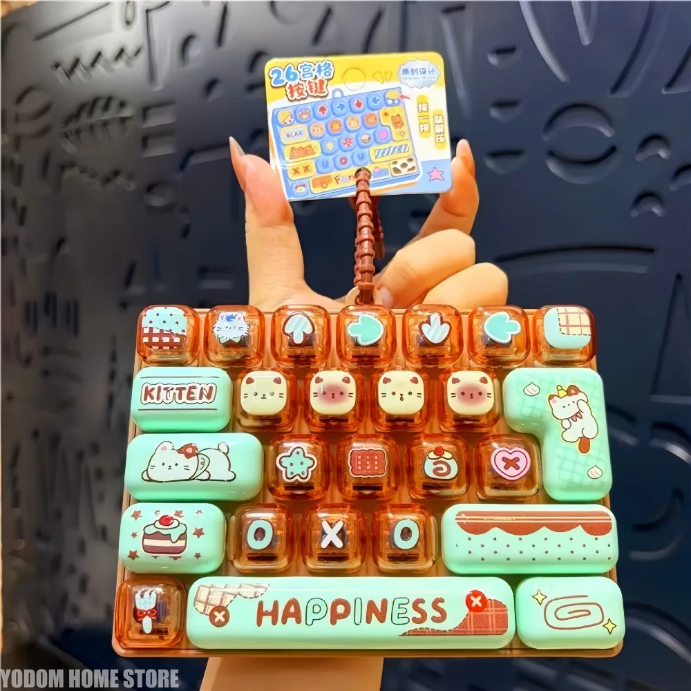 Cartoon Animal Themed 26-Key Fidget Squeeze Keyboard Keychain Gift Set Portable Stress Relief Clicker Toy Pendant