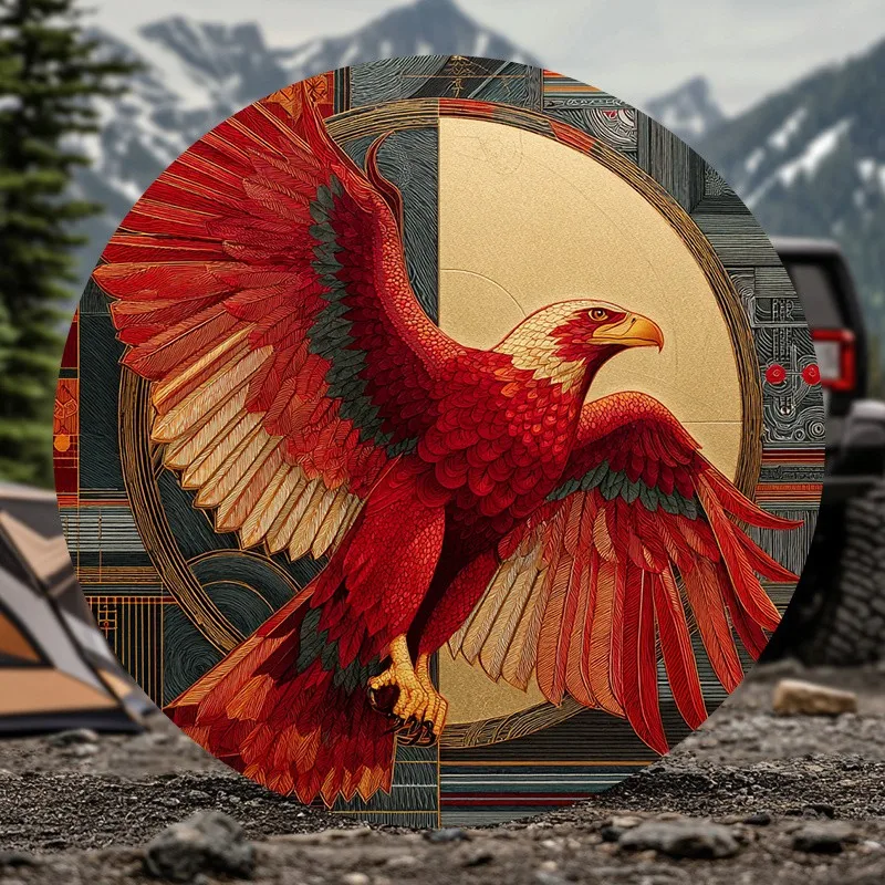 

Red Eagle Wings Spare Tire Cover Golden Ring Artistic Bird Outdoor Vehicle Protector